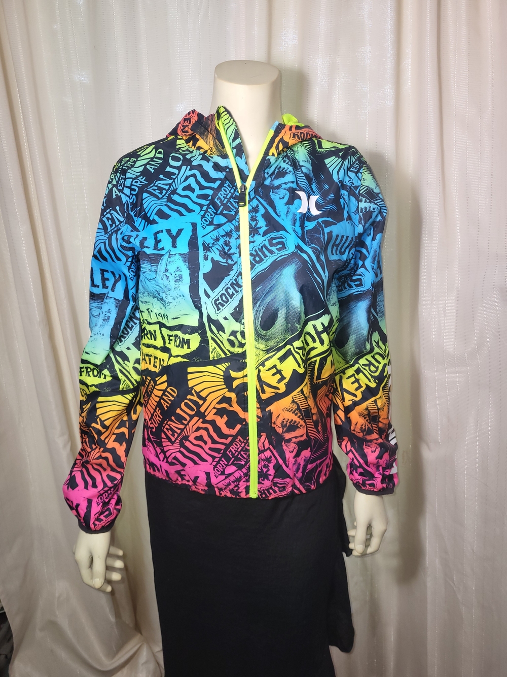Hurley Neon Rainbow Graphic Zip Hooded Jacket Kids Large